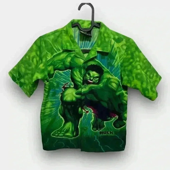 MARVEL THE HULK button down collared short sleeve green size  6 - Picture 1 of 5